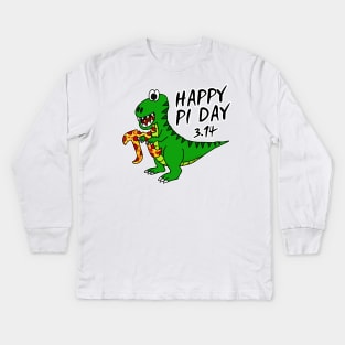 Happy Pi Day Dinosaur T-Rex Pizza Funny Kids Long Sleeve T-Shirt